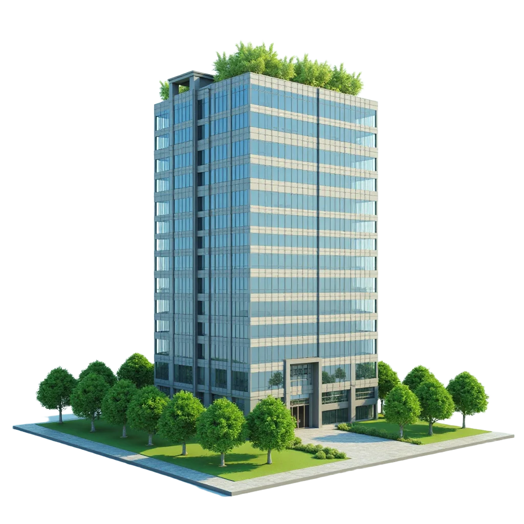 Modern Office Building with Green Roof